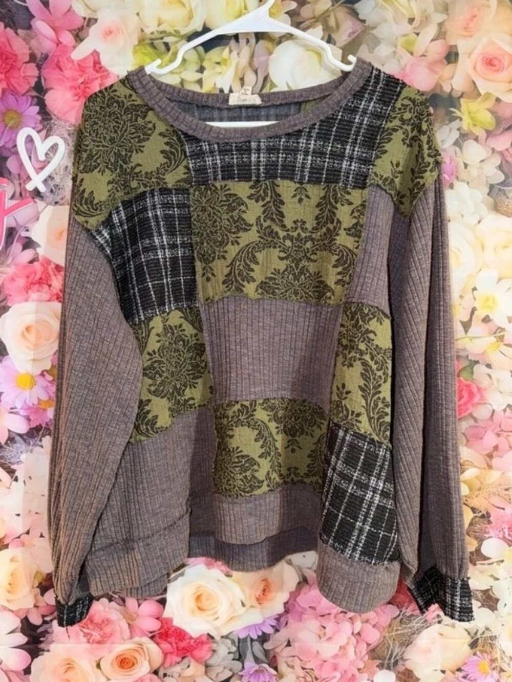 POL Patchwork Thermal Waffle Knit Top M NWOT
